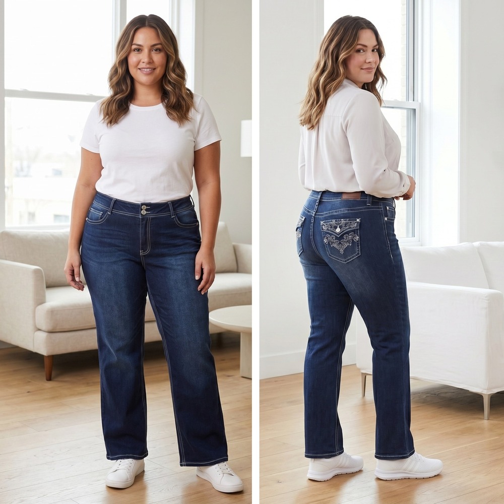 Wallflower Women's Jeans Curvy Fit 24W Dark Wash Bootcut Embellished Pockets
